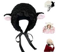 Genérico Lamb Hat for Girls,Cute Cartoon Plush Sheep Hat with Strap,Warm Faux Fur Lamb Ears Beanie Hats Winter Headwear for Party (FR/ES, Letras, S, Black)
