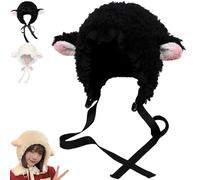 Genérico Lamb Hat for Girls, Cute Cartoon Sheep Hat with Strap Y2K Beanie Winter Headwear for Photo Props Party Supplies (Black)