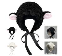 Genérico Lamb Hat for Girls,Y2k Cute Cartoon Plush Sheep Cap with Strap,Winter Soft Little Warm Lamb Ears Headwear for Party Supplies (Black)