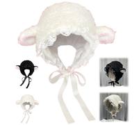 Genérico Lamb Hat for Girls,Y2k Cute Cartoon Plush Sheep Cap with Strap,Winter Soft Little Warm Lamb Ears Headwear for Party Supplies (White)