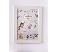 Genérico Lámina para Bebé Nacimiento, Personalizada con Nombre Carlos, Fecha y Peso al Nacer, Diseño de Animales de la Selva