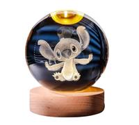 Genérico Lámpara 3D LED Stitch Rosa para Niñas - Bola de Cristal Iluminada con Base de Madera - Luz Nocturna Infantil y Regalo de Lilo & Stitch