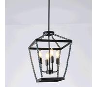 Genérico Lámpara colgante de metal estilo americano con cuentas E14 4 lámparas, industrial, cuadrada, for decoración casas campo, lofts, alojamientos y desayunos, Lámpara colgante