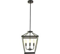 Genérico Lámpara colgante de metal estilo americano con cuentas E14 4 lámparas, industrial, cuadrada, for decoración casas campo, lofts, alojamientos y desayunos, Lámpara colgante