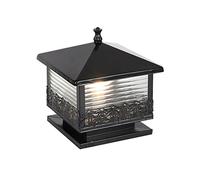 Genérico Lámpara de columna europea, luces impermeables con tapa de poste, alumbrado público con pantalla de vidrio rayado for camino de jardín y Patio(Black,Width:9.8inch/25cm)