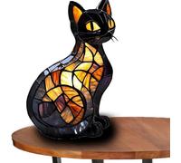 Genérico Lámpara de Gato de Vidrio de Colores - Lámpara de Mesa LED Decorativa 3D - Luz Nocturna de Resina - Estilo Tiffany para Salón, Dormitorio, Oficina - Lámpara de Mesa Animal,Chat et B