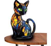 Genérico Lámpara de Gato de Vidrio de Colores - Lámpara de Mesa LED Decorativa 3D - Luz Nocturna de Resina - Estilo Tiffany para Salón, Dormitorio, Oficina - Lámpara de Mesa Animal,Le Chat A