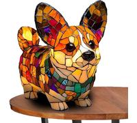 Genérico Lámpara de Gato de Vidrio de Colores - Lámpara de Mesa LED Decorativa 3D - Luz Nocturna de Resina - Estilo Tiffany para Salón, Dormitorio, Oficina - Lámpara de Mesa Animal,Corgi