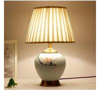 Genérico Lámpara de mesa cerámica moderna for lectura y escritura, lámpara escritorio romántica creativa for dormitorio, tela E27, interruptor botón,lámpara de araña