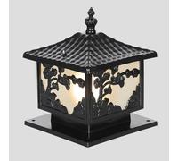 Genérico Lámpara de poste vintage for valla con vidrio esmerilado, for exteriores, resistente a la lluvia y al óxido, for puerta delantera o trasera.(Black,9.8 * 9.8inch/25 * 25cm)