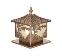 Genérico Lámpara de poste vintage for valla con vidrio esmerilado, for exteriores, resistente a la lluvia y al óxido, for puerta delantera o trasera.(Brass,9.8 * 9.8inch/25 * 25cm)