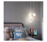 Genérico Lámpara de techo, Lámpara colgante creativa for, decoración de cabecera dormitorio, forma estrella, nube, Luna, Control remoto, atenuación, luces colgantes for(A Moon White Star,3 color)