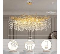 Genérico Lámpara de techo, Lámpara de araña rectangular moderna cristal negro con forma rama for mesa comedor, sala estar, lámpara colgante regulable for cocina o villa(D120CM H50CM,Black)