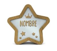 Genérico Lámpara Estrella Madera Personalizada con Nombre. Luz LED Infantil Quitamiedos. Lámpara de Noche Infantil Decorativa. Niños y Bebes Regalo Original (Corona Niña)