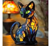 Genérico Lámpara Gato, 7.87 Pulgadas Serie Gato Luz Arte, Lámpara Escritorio Mesa Resina Manchada Lámpara Escritorio, Lámparas Mesas Noche Temáticas Animales Lindos, Para Decor Dormitorio Hogar