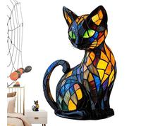 Genérico Lámpara Gato Vitrals, 17x10x10cm Lámpara Mesa LED 3D Con Animal, Escultura Resina Hecha Mano, Lámparas Mesa Auxiliar, Decoración Navideña, Para Dormitorio, Sala Estar, Iluminación Decorativa