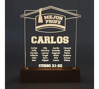 Genérico Lámpara led personalizada con base de madera- MEJOR PROFE BIRRETE. Regalos para profesores. Ideal para regalar en fin de curso. Regalos personalizados y originales para profes.