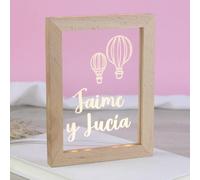 Genérico Lámpara Marco Personalizada con Nombre Base Led Madera Decoración Lámina Regalo Novio Novia Pareja San valentin Aniversario