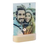 Genérico Lámpara Personalizada con Foto y Texto Base Led Madera Ovalada Decoración Lámina Regalo Novio Novia Pareja