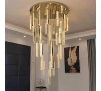 Genérico Lámparas de araña, Candelabro de cristal LED dorado y plateado moderno lujo, candelabro nórdico escalera caracol for construcción dúplex, artístico for comedor(Changeable,18 head)