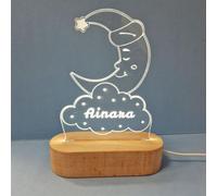 Genérico Lámparas quitamiedos infantiles para bebés y niños personalizadas con tu nombre. Regalo original de nacimiento, bautizo, cumpleaños, comunión, navidad, reyes. (luna)