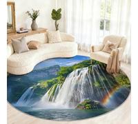 Genérico Landscape Round Rug & Home Decor - Waterfall Area Rugs for Boys Bedroom, Rainbow, Washable, 120cm