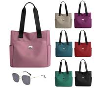 Genérico Large Capacity Water Repellent Multi Pocket Nylon Shoulder Bag,Simple Tote Bag For Women,For Work Travel (pink)