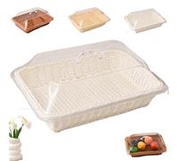 Genérico Large Handwoven Rattan-Style Bread Basket with Clear Acrylic Lid, Hand Woven Imitation Rattan Food Cover, Woven Wicker Bread Basket for Serving Snacks, Fruits And Vegetables. (WHITE,L)