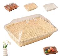 Genérico Large Handwoven Rattan-Style Bread Basket with Clear Acrylic Lid, Hand Woven Imitation Rattan Food Cover, Woven Wicker Bread Basket for Serving Snacks, Fruits And Vegetables. (BEIGE,L)