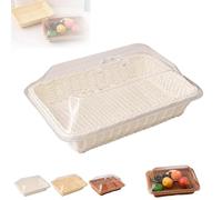 Genérico Large Handwoven Rattan-Style Bread Basket with Clear Acrylic Lid, Hand-Woven Rattan Food Covers - for Storing Fruits/Vegetables, Snacks, and Dried Fruits (White,S)