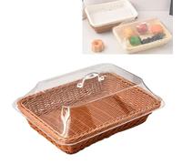 Genérico Large Handwoven Rattan-Style Bread Basket with Clear Acrylic Lid, Hand-Woven Rattan Food Covers for Storing Fruits, Vegetables, Snacks, And Dried Fruits(brown,middle)