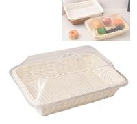 Genérico Large Handwoven Rattan-Style Bread Basket with Clear Acrylic Lid, Hand-Woven Rattan Food Covers for Storing Fruits, Vegetables, Snacks, And Dried Fruits(white,Small)