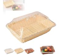 Genérico Large Handwoven Rattan-Style Bread Basket with Clear Acrylic Lid, Hand-Woven Rattan Food Covers - for Storing Fruits/Vegetables, Snacks, and Dried Fruits (Beige,M)