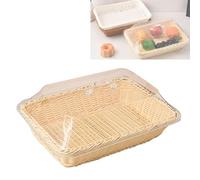 Genérico Large Handwoven Rattan-Style Bread Basket with Clear Acrylic Lid, Hand-Woven Rattan Food Covers for Storing Fruits, Vegetables, Snacks, And Dried Fruits(rice,big)
