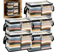 Genérico Large Heavy-duty Thick Plastic Clear Storage Bag, Stackable Foldable Bins Totes Bags with Lids Handles and Zipper, Clothes Storage Bags for Bedding,Sweaters,Books