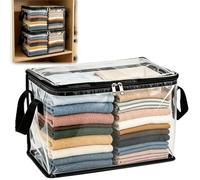 Genérico Large Heavy-duty Thick Plastic Clear Storage Bag, Stackable Foldable Bins Totes Bags with Lids Handles and Zipper, Clothes Storage Bags for Bedding,Sweaters,Books