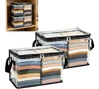 Genérico Large Heavy-duty Thick Plastic Clear Storage Bag, Stackable Foldable Bins Totes Bags with Lids Handles and Zipper, Clothes Storage Bags for Bedding,Sweaters,Books