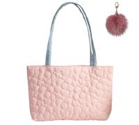 Genérico Large Quilted Flower Tote Bag for Women, Lightweight Shoulder Bag with Inner Pocket, Soft Sweet Pastel Shopping Handbag