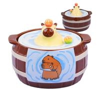 Genérico Large Ramen Bowls - Cute Cartoon Capybara Ceramic Noodle Soup with Handles Lids | Capacity Breakfast Cereal Microwave Safe Dinnerware for Boys Girls, Multi Purpose Kitchen Dining Accessories