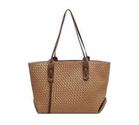 Genérico Large Woven Tote Bag - Leather Shoulder Purse for Women Lightweight Foldable Handbag for Shopping, Work, Travel, Pool, Beach, Vacation, and Everyday Daily Carry 17.72 Inches