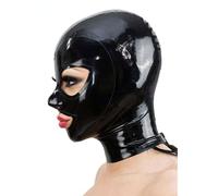 Genérico Latex Hood Mask Full Face Party Latex Mask-clothing with Trim Back Zipper Open Eyes Mouth (black,XS)