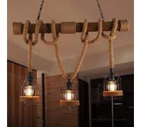 Genérico LAUMZX Lámpara colgante de cuerda cáñamo bambú 3 luces, lámpara jaula metal industrial, rústica retro for comedor, isla cocina