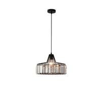 Genérico LAUMZX Modern Industrial Black Crystal Pendant Light, Vintage Metal Cage Hanging Lamp with Clear, Round Drum Ceiling Fixture for Kitchen Island, Dining Room(25CM)