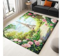 Genérico Lavable A Máquina, Alfombra De Pelo Corto, Pintura Al Óleo Flores Arquitectura 60 X 90 Cm Alfombra Moderna Y Mullida, para Salón, Parte Inferior Antideslizante, Decoración del Hogar, Verde