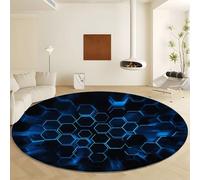 Genérico Lavable Alfombra Negro Redondas Diámetro de 160 cm, Alfombra Antideslizante Suave - Tapete Pelo Corto Imprimir Estilo Ciencia Ficción Patrones Panal para Salón Dormitorio Hogar Decoración