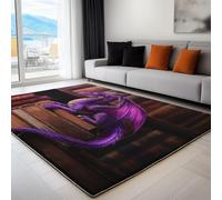 Genérico Lavable Alfombras para Salon, Alfombra Animales Dragones morados bibliotecas. Pelo Suave Comedor Dormitorio Decoración del Hogar Alfombra Antideslizante (80 x 150cm)