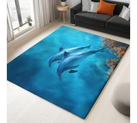 Genérico Lavable Alfombras para Salon, Alfombra Pez Delfín Azul Agua Marina Pelo Suave Comedor Dormitorio Decoración del Hogar Alfombra Antideslizante (120 x 170 cm)