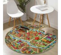 Genérico Lavable Alfombras Redondas 150 cm (Rond),Antideslizante Dibujos Animados Mapas Ciudades Parques Alfombra Círculo Redondeada Medallón - Impreso Alfombras de área Salón Dormitorio Vistoso