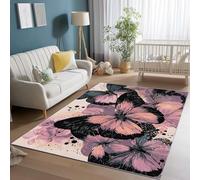 Genérico Lavable Navideña Alfombra de salón 160 x 230 cm, Suaves Alfombra Antideslizante con Abstracto Animales Mariposas Estampado para Sala de Estar Dormitorio Comedor - Rosa