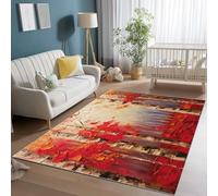 Genérico Lavables Lavadora Alfombras 140 x 200 cm, Rojo Antideslizante Alfombra, Planta Bosque Pintura Al Óleo patrón Franela Resistente a la decoloración Alfombras para Sala de Estar Dormitorio